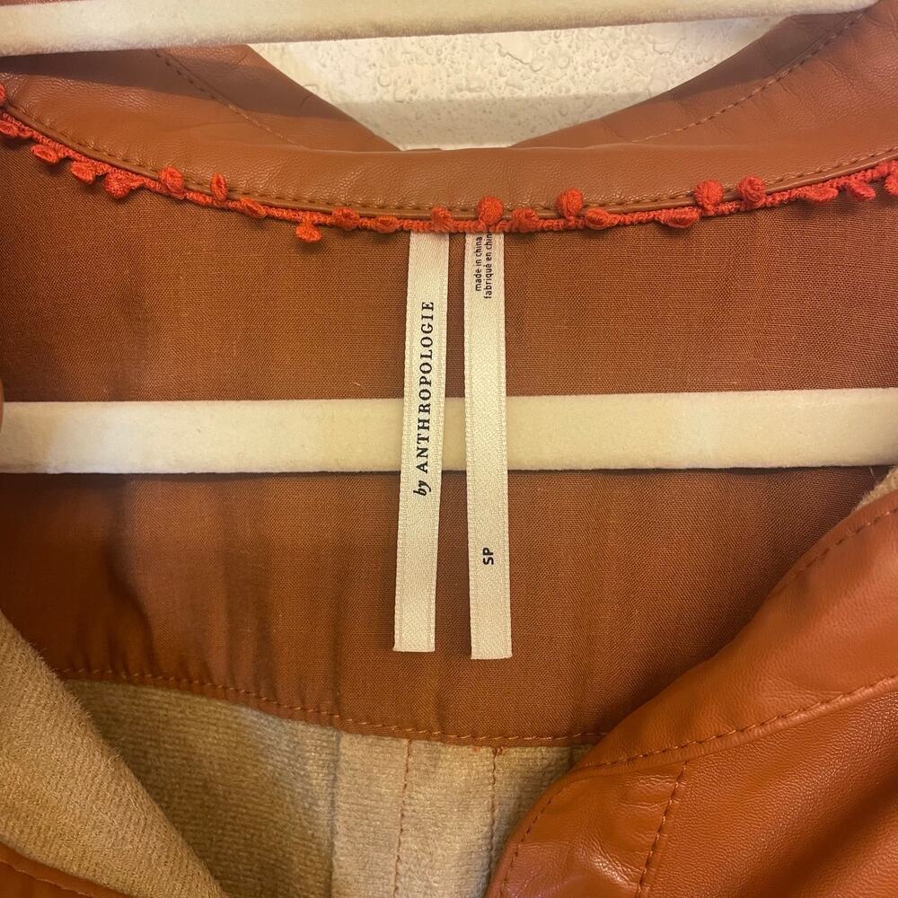 Anthropologie Faux Leather Long Sleeve Collared Shirt in Cedar Brown Small - Picture 4 of 7